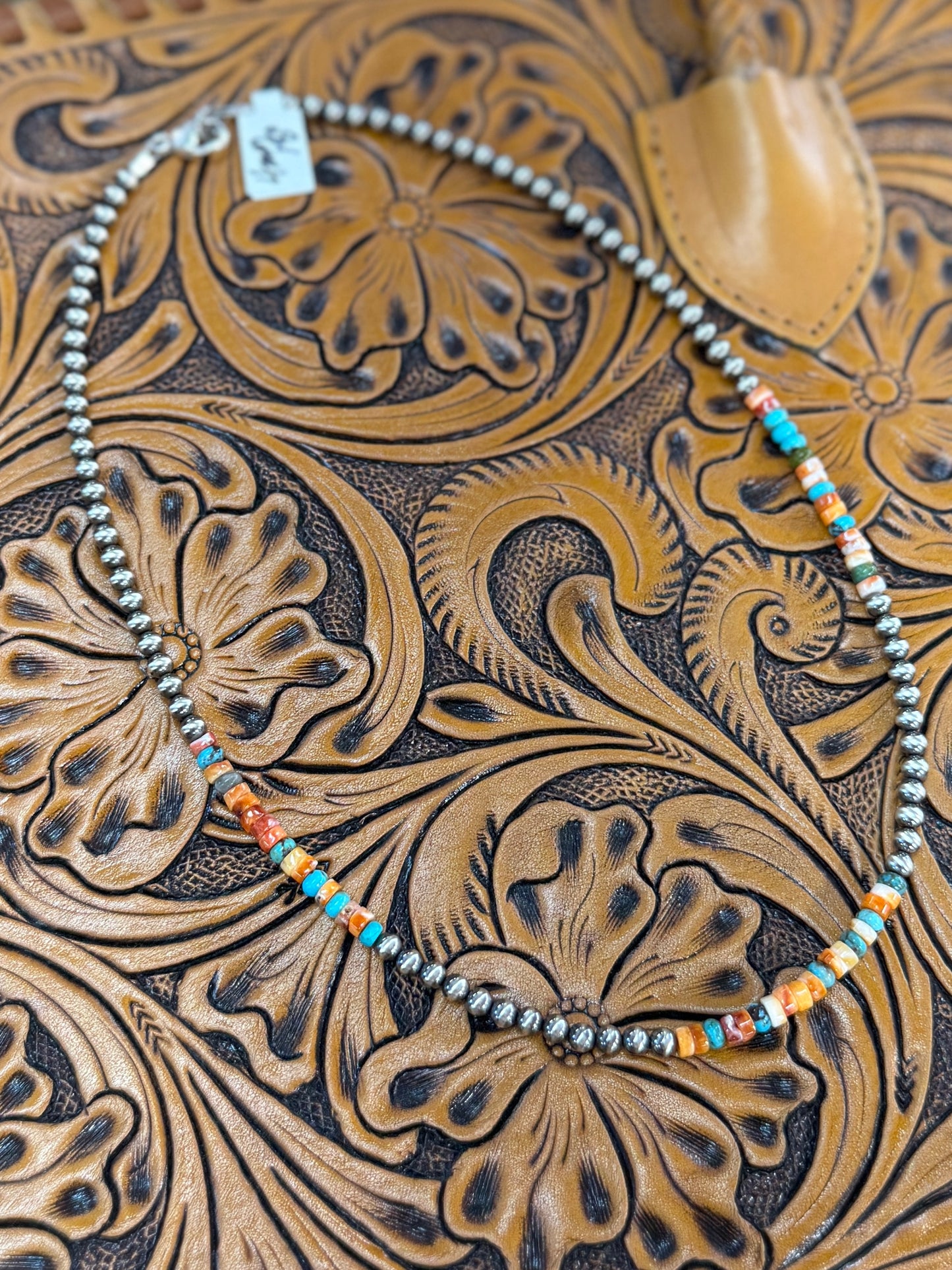 {Austin} Spiny & Kingman Silver Bead Necklace