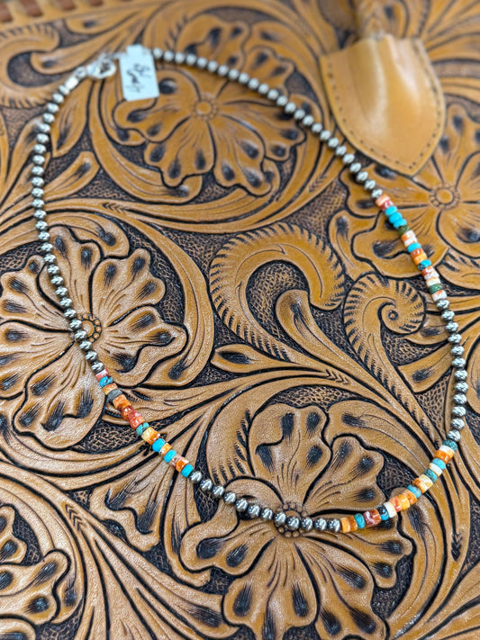 {Austin} Spiny & Kingman Silver Bead Necklace