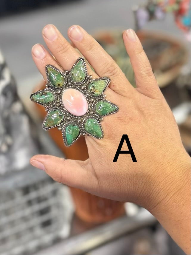 Kingman & Pink Conch XL Starburst Ring
