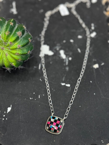 Cotton Candy Checker Bar Necklace