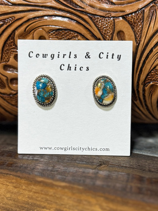 Orange Crush Oval Sterling Studs
