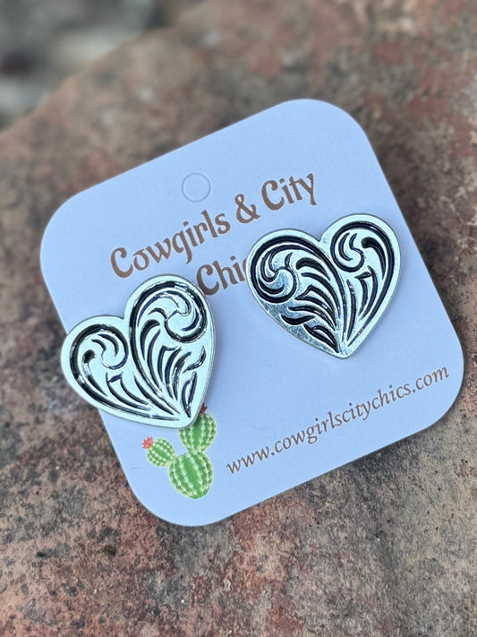 Tooled Heart Stud Earrings