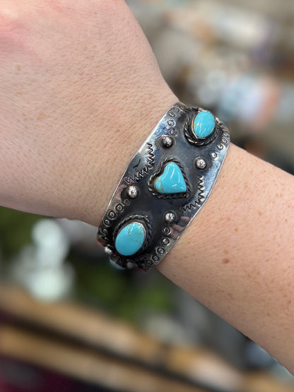 Turquoise Heart Silver Cuff