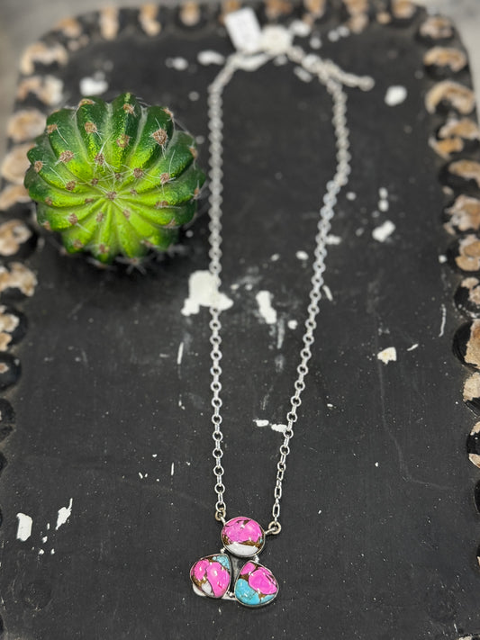 Cotton Candy Silver  Cluster Necklace