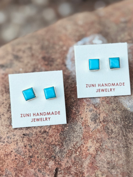 Turquoise Silver Small Square Stud