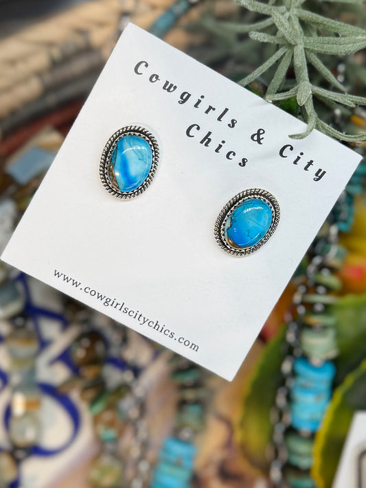 Ice Blue Dahlia Sterling Studs
