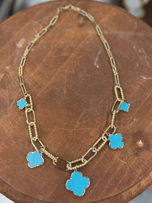 Turquoise Gold Charm Necklace