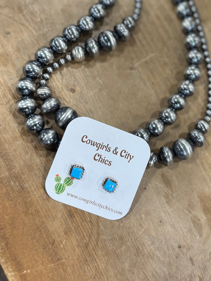Turquoise Zuni Square Earrings
