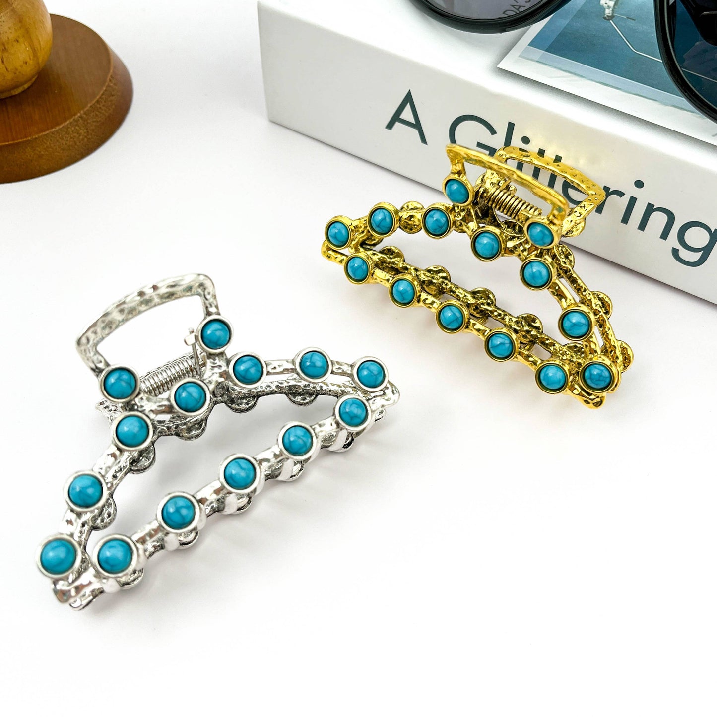 Vintage Turquoise Metal Claw Clip