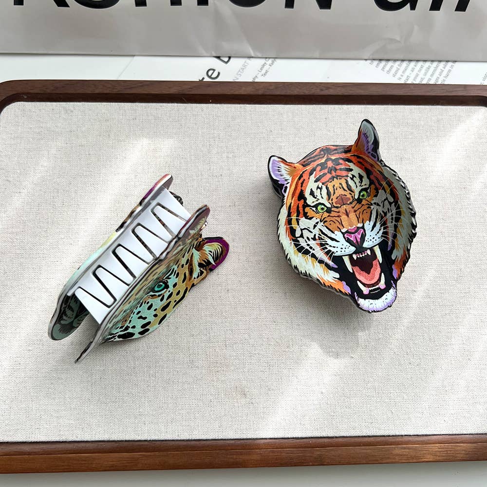 Tiger & Leopard Head Print Hair Claw Wild Animal