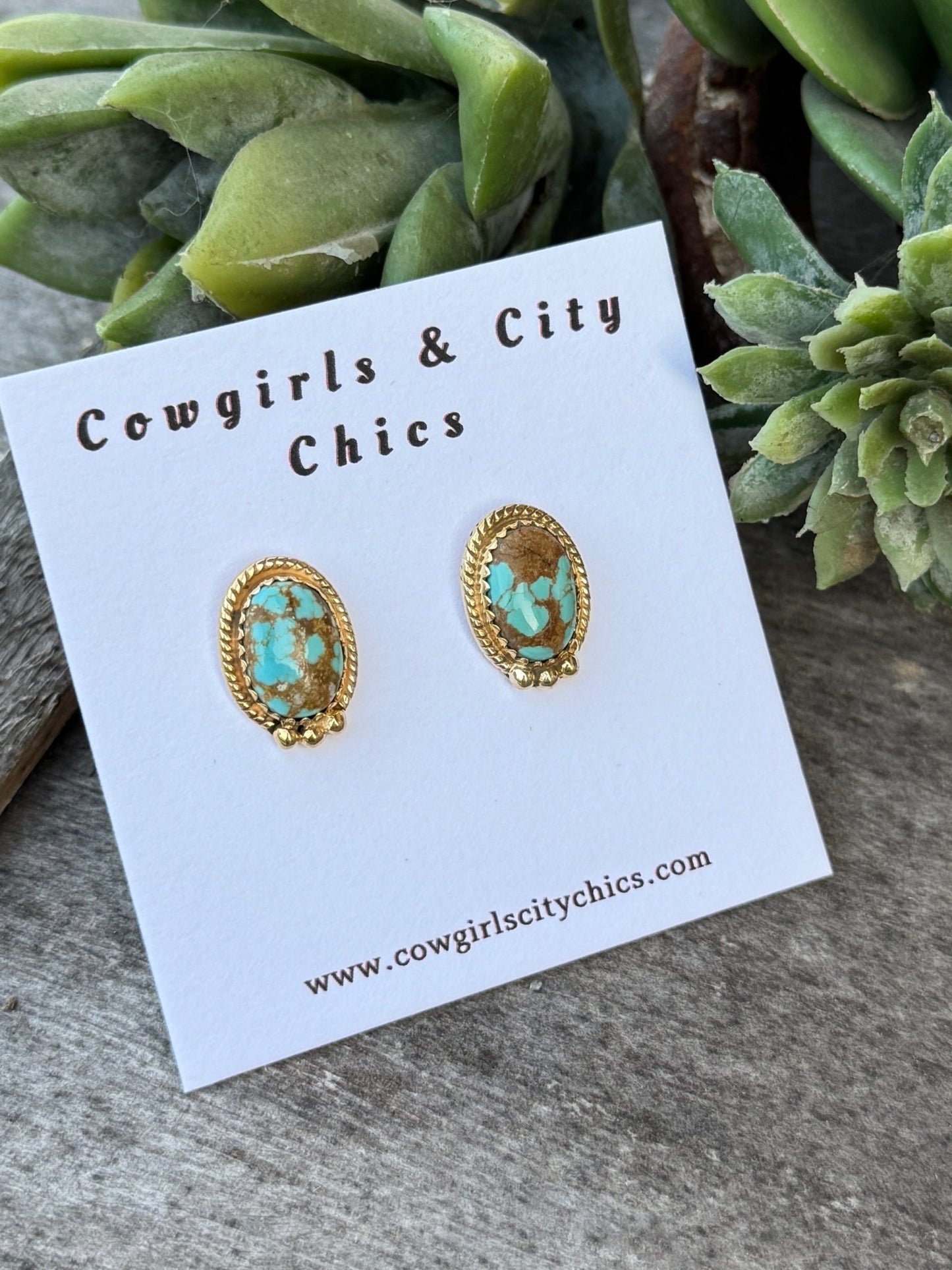 8 Turquoise Gold Stud Earring - Cowgirls & City Chics