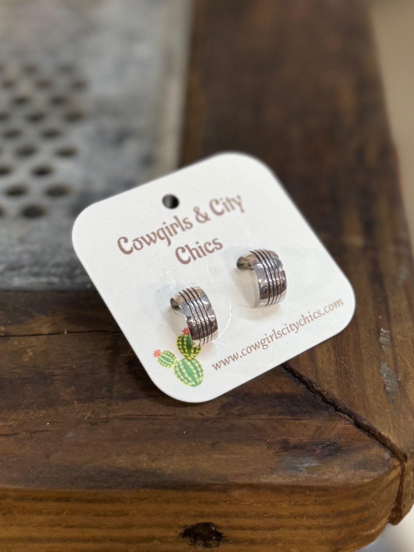 Stamped Silver Huggie Earring