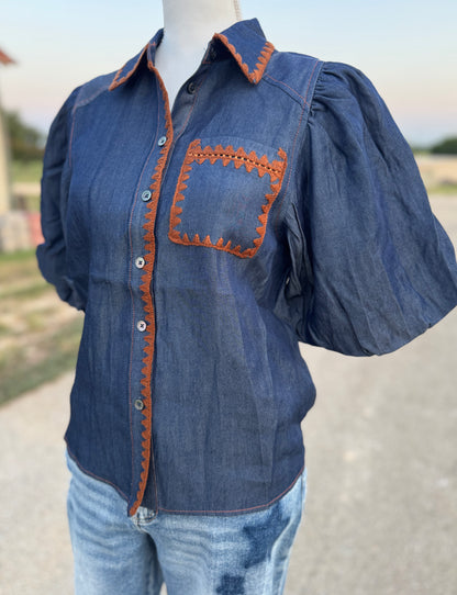 {Denim Dan} Puff Sleeve Top