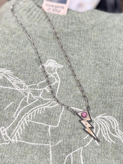 Pink Bolt Paperclip Necklace