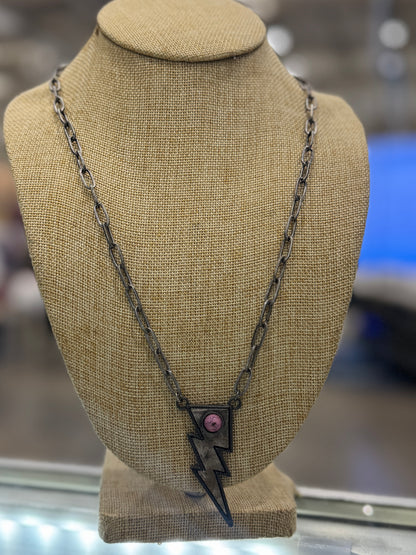 Pink Bolt Paperclip Necklace