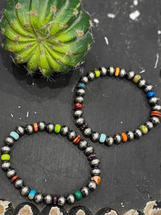 Multi-color Stretch Sterling Bracelet