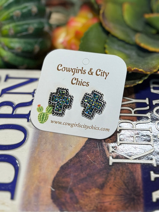 Sparkly Cross Stud Earrings