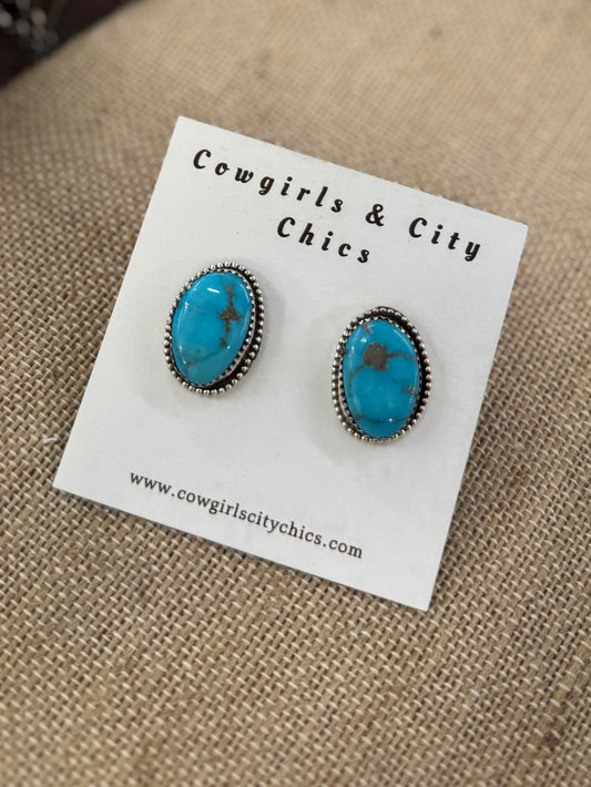 (Cowtown) Turquoise Stud Silver Earrings