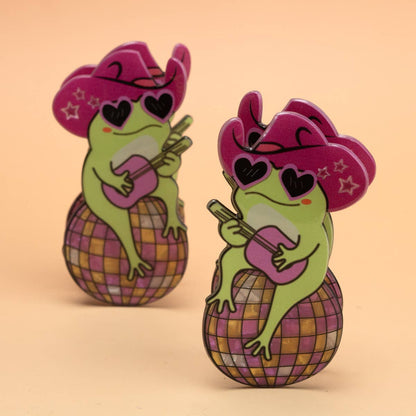 Western Cowboy Hat Frog on Disco Ball Hair Claw
