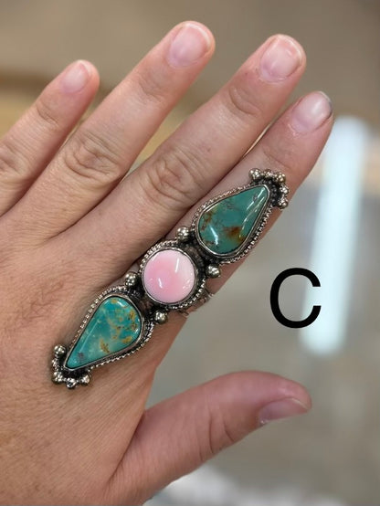 KIngman & Pink Conch Triple Stone Ring