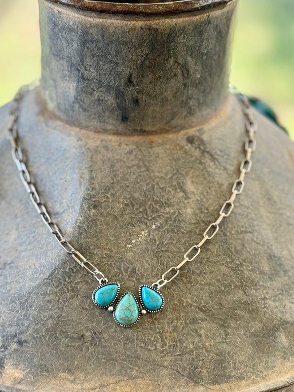 Triple Turquoise Bar Paperclip Necklace