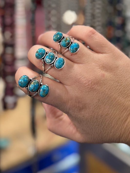 Triple Stone Silver Ring