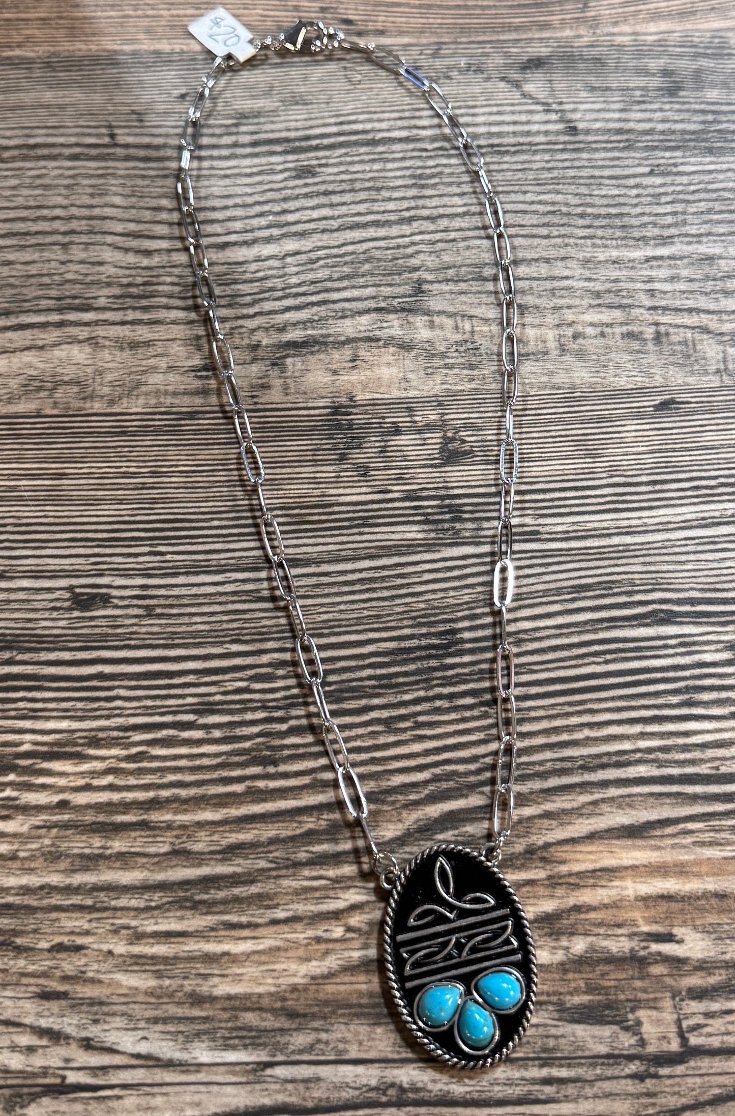 Turquoise Boot Stitch Necklace