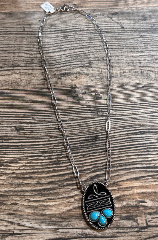 Turquoise Boot Stitch Necklace