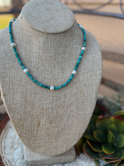 Pearls & Turquoise Beaded Necklace