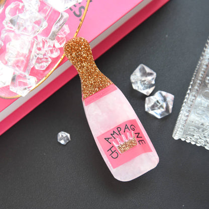 Glitter Pink Champagne Bottle Hair Clip