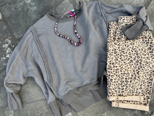 {Mocha} Oversized Raw-Hem Sweater