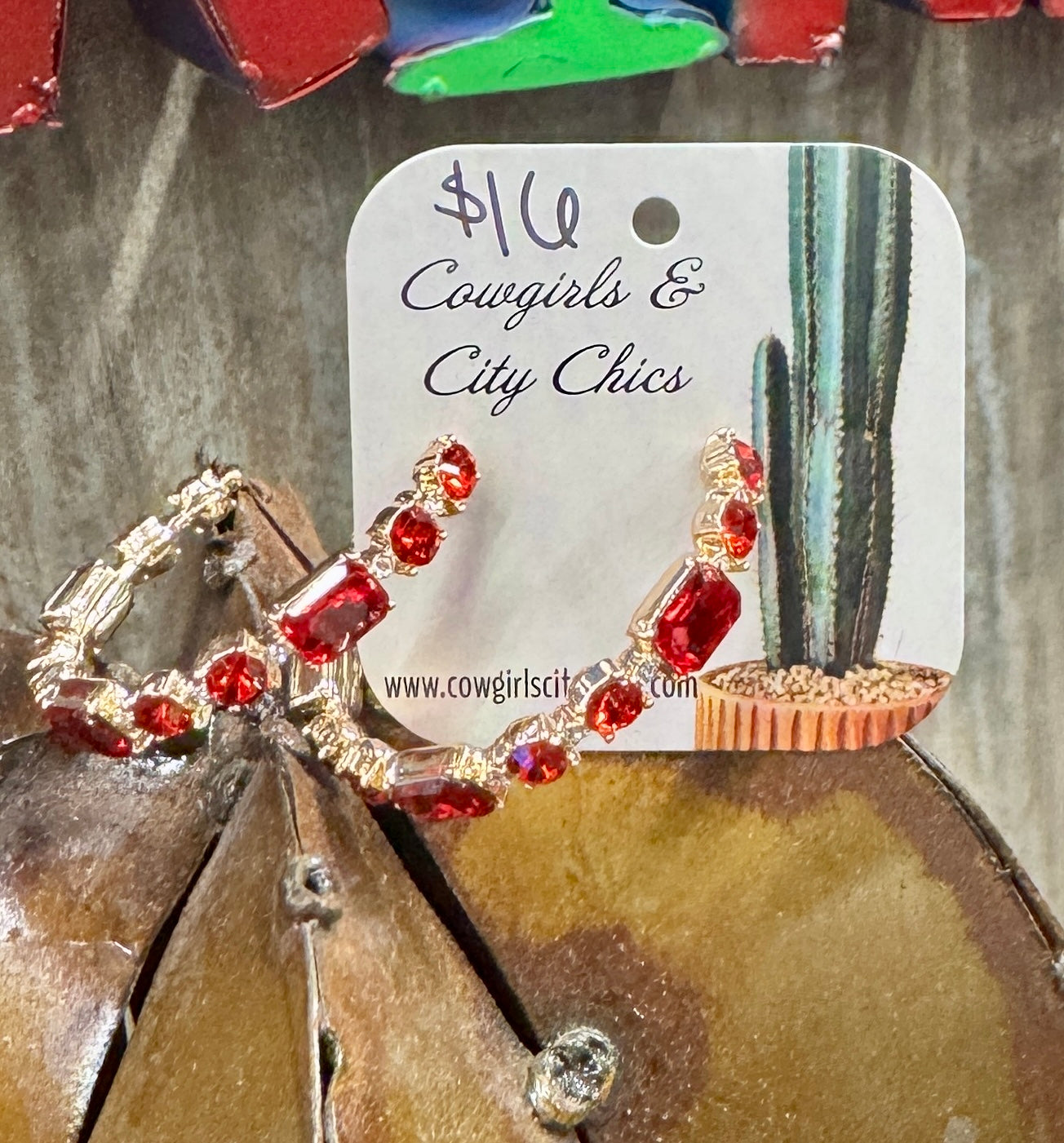 Red Crystal Gold Hoops