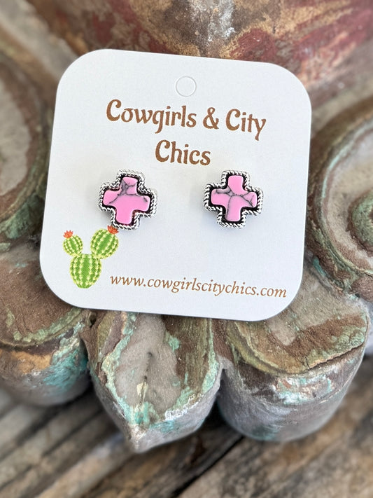 Pink Cross Earrings