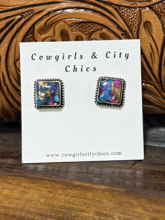 Mojave Square Silver Stud Earrings