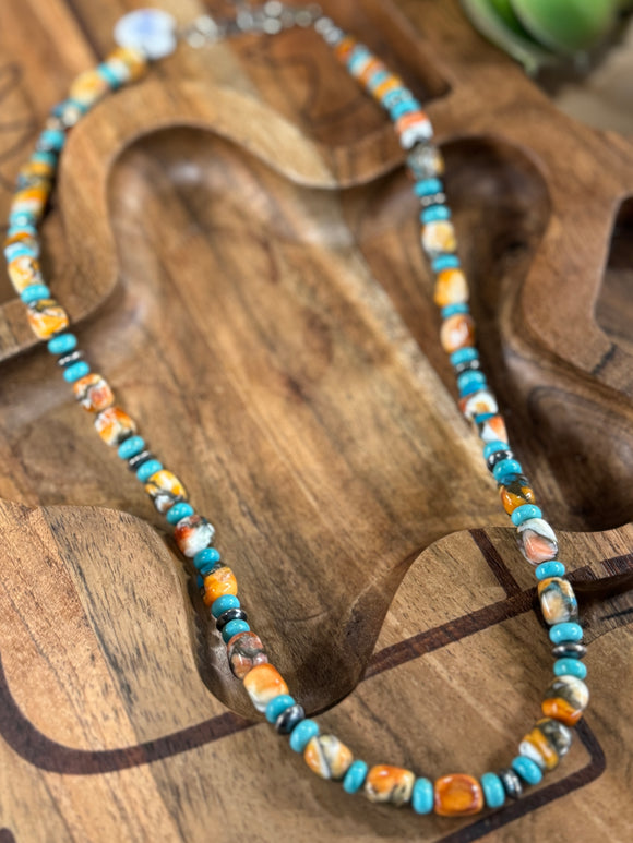 Spiny Oyster & Turquoise Beaded Necklace
