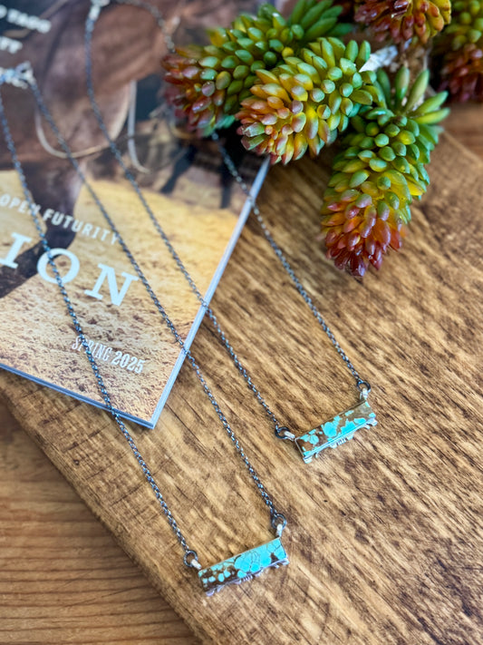 {Pearl} Turquoise Bar Sterling Necklace