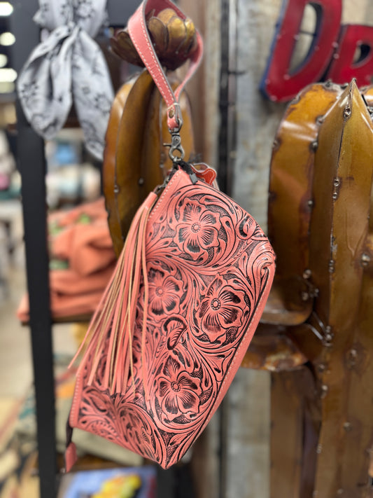 Tooled Leather Wristlet