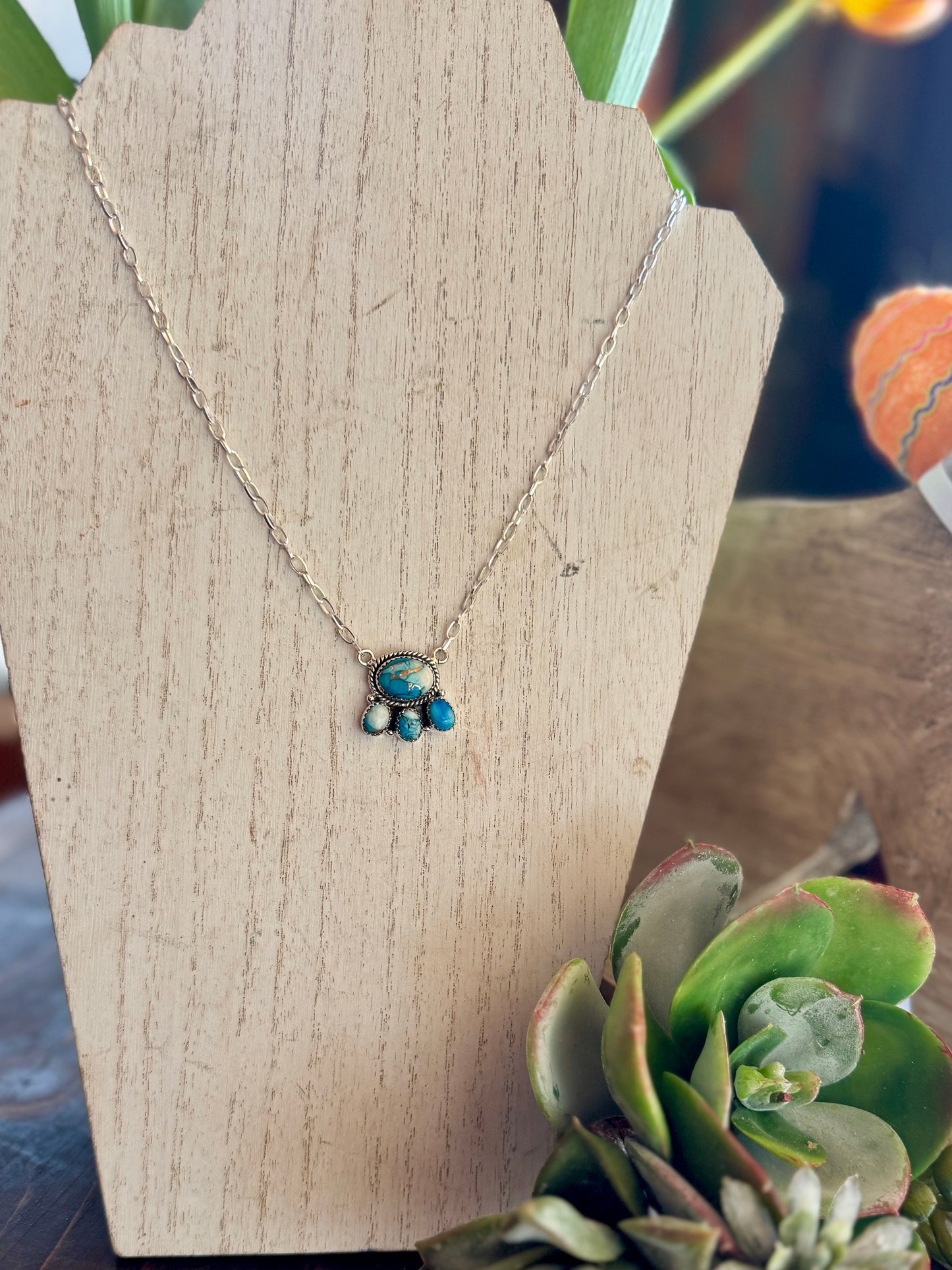 Cluster Ice Blue Dahlia Necklace