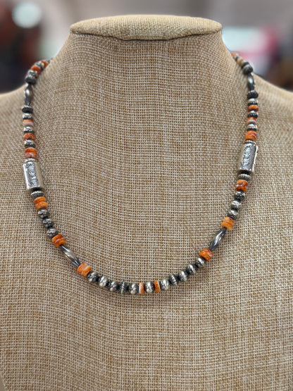 Silver & Spiny Stamped Bead Necklace
