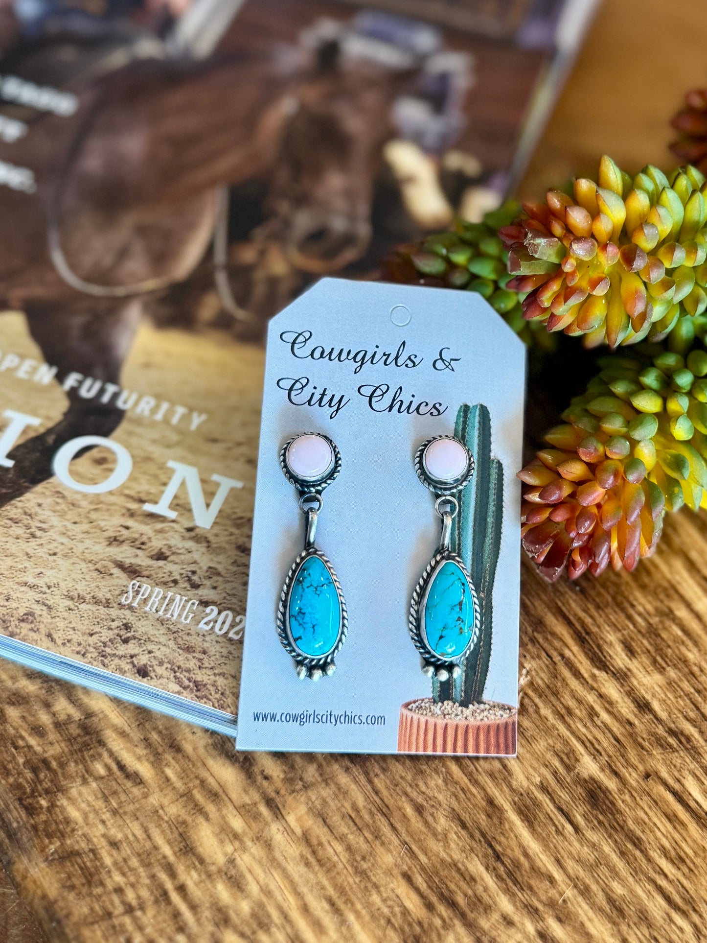 Kingman & Pink Conch Double Earrings