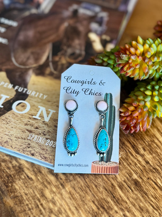 Kingman & Pink Conch Double Earrings