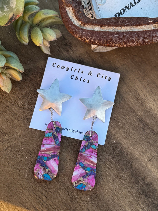 Pink Dahlia Star Earrings