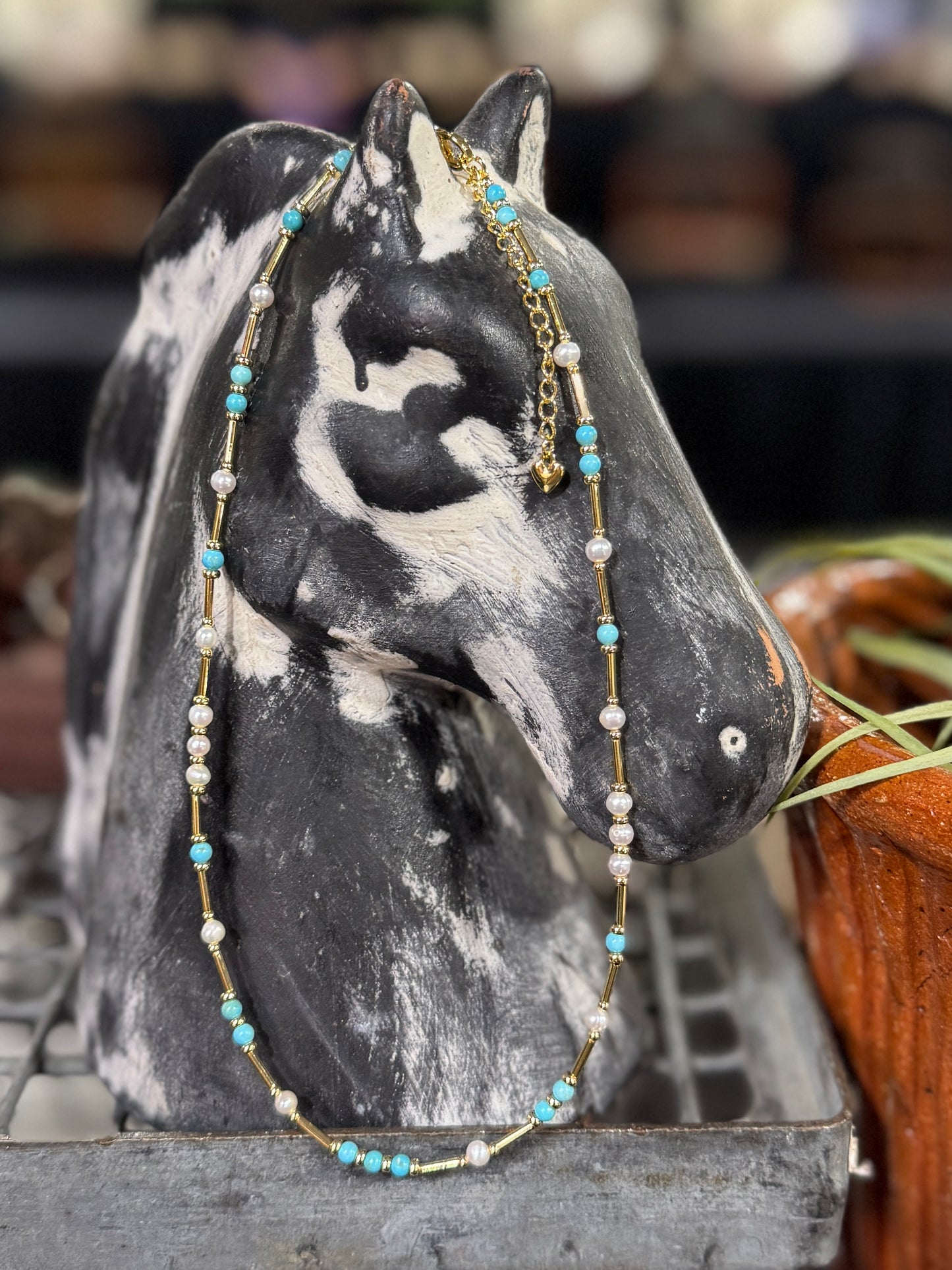 Turquoise, Pearl & Gold Necklace