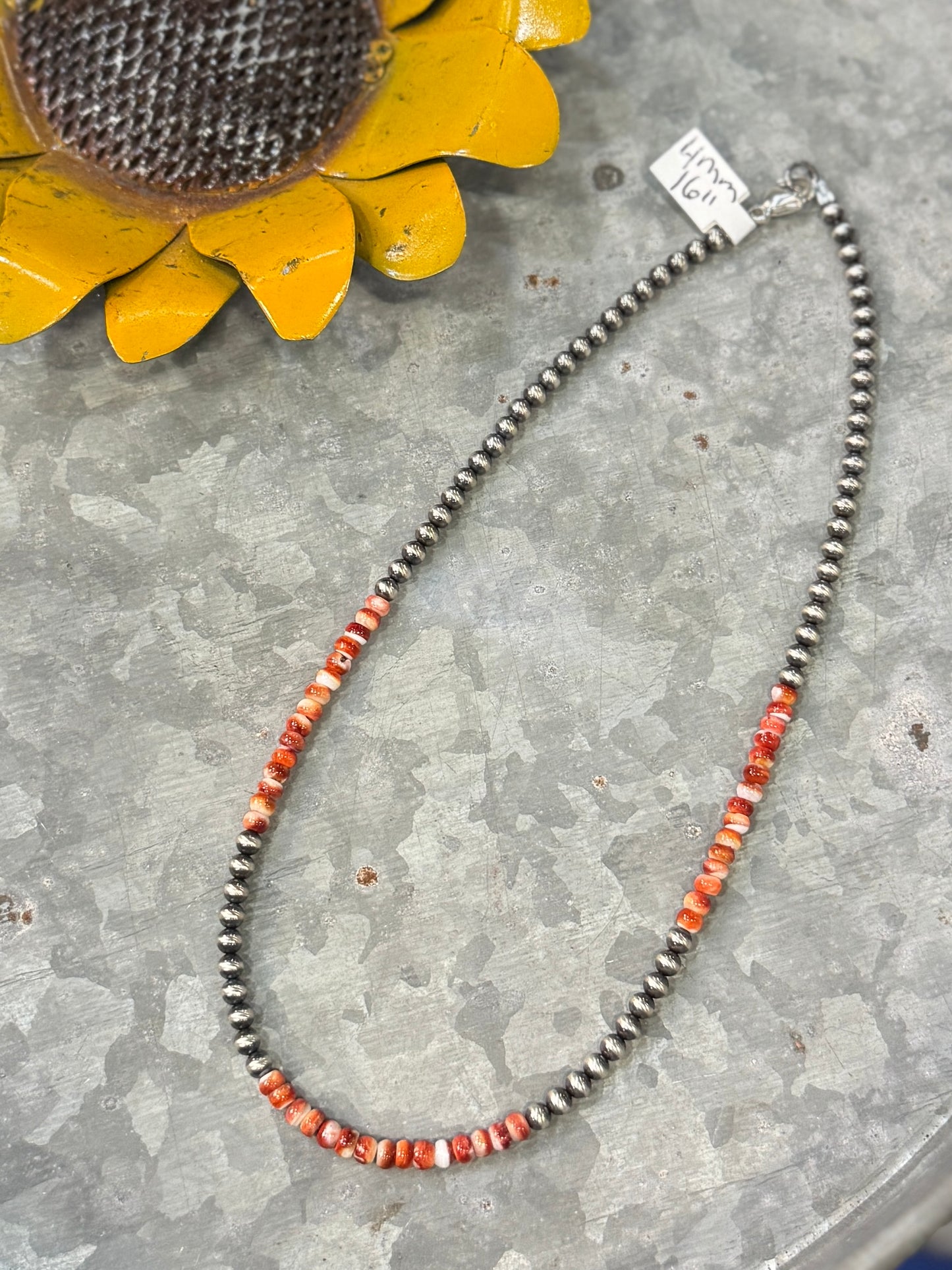 {Austin} Spiny Oyster Silver Bead Necklace