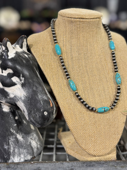 {Beka} Faux Pearl, Gold & Turquoise Necklace
