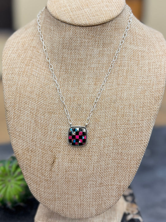 Cotton Candy Checker Bar Necklace