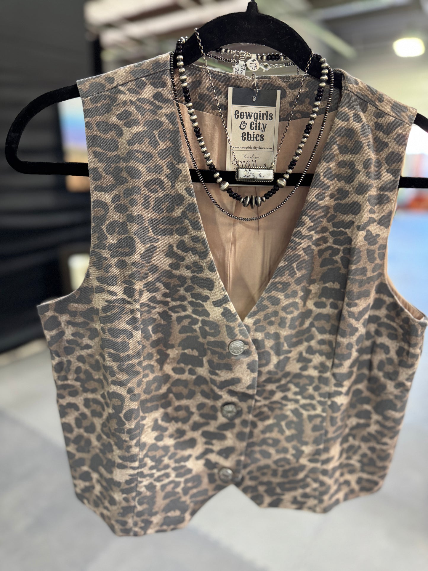 Denim Cheetah Button-Up Vest