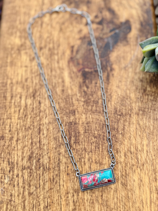 Pink/TQ Bar Necklace