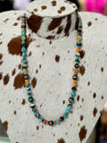 Compressed Spiny Oyster & Turquoise Beaded Necklace