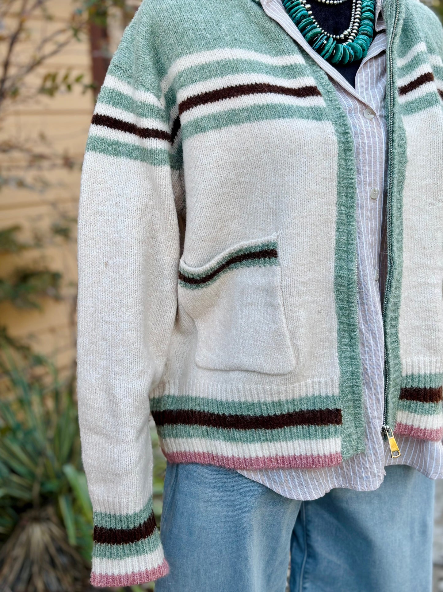 (Green) Cowboy Desert Zip Up Cardigan